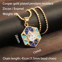 Copper 18K Gold Plated IG Style Hip-Hop Commute Enamel Inlay Hexagon Rhombus Lingge Zircon Jewelry Set main image 2