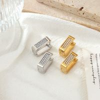 1 Pair Casual Vintage Style Simple Style Solid Color Plating Inlay 304 Stainless Steel Zircon White Gold Plated Gold Plated Earrings main image 1