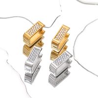 1 Pair Casual Vintage Style Simple Style Solid Color Plating Inlay 304 Stainless Steel Zircon White Gold Plated Gold Plated Earrings main image 4