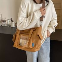 Women's Large Canvas Solid Color Preppy Style Classic Style Zipper Tote Bag main image 2