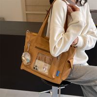 Women's Large Canvas Solid Color Preppy Style Classic Style Zipper Tote Bag sku image 1