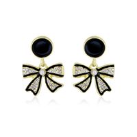 1 Pair Sweet Commute Bow Knot Inlay Iron Rhinestones Gold Plated Drop Earrings main image 3