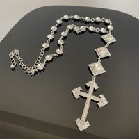 Wholesale Jewelry Hip-Hop Exaggerated Punk Cross Tassel Alloy Rhinestone Copper Rhinestones Silver Plated Plating Inlay Necklace sku image 1