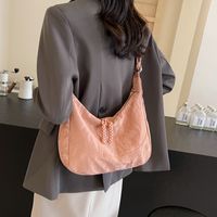 Women's Medium Cloth Solid Color Basic Classic Style Sewing Thread Zipper Crossbody Bag sku image 3