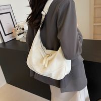 Women's Medium Cloth Solid Color Basic Classic Style Sewing Thread Zipper Crossbody Bag sku image 2