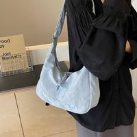 Women's Medium Cloth Solid Color Basic Classic Style Sewing Thread Zipper Crossbody Bag sku image 5