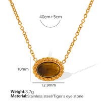 Tiger Eye Titanium Steel 18K Gold Plated Elegant Retro Plating Inlay Oval Glass Stone Tiger Eye Earrings Necklace main image 9