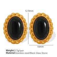 Tiger Eye Titanium Steel 18K Gold Plated Elegant Retro Plating Inlay Oval Glass Stone Tiger Eye Earrings Necklace sku image 1