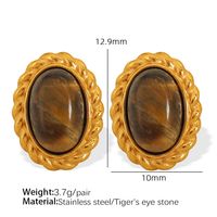 Tiger Eye Titanium Steel 18K Gold Plated Elegant Retro Plating Inlay Oval Glass Stone Tiger Eye Earrings Necklace main image 7