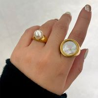 Exaggerated French Style Color Block 304 Stainless Steel 18K Gold Plated Shell Rings In Bulk main image 1