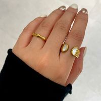 Exaggerated French Style Color Block 304 Stainless Steel 18K Gold Plated Shell Rings In Bulk main image 5