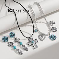 IG Style Retro Cross Flower Alloy Plating Inlay Turquoise Women's Earrings Necklace main image 1