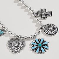 IG Style Retro Cross Flower Alloy Plating Inlay Turquoise Women's Earrings Necklace main image 5