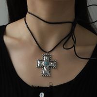 IG Style Retro Cross Flower Alloy Plating Inlay Turquoise Women's Earrings Necklace main image 3