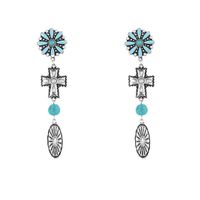 IG Style Retro Cross Flower Alloy Plating Inlay Turquoise Women's Earrings Necklace main image 4