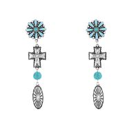 Style IG Rétro Traverser Fleur Alliage Placage Incruster Turquoise Femmes Des Boucles D'Oreilles Collier main image 4