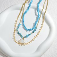 Wholesale Jewelry Casual Irregular Shell 304 Stainless Steel Beaded Gravel 18K Gold Plated Three Layer Necklace main image 4