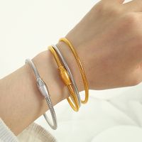 Titanium Steel 18K Gold Plated Simple Style Round Plating Lines Bracelets main image 1