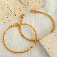 Titanium Steel 18K Gold Plated Simple Style Round Plating Lines Bracelets main image 5