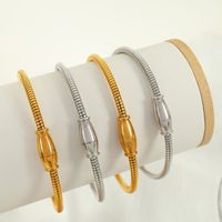 Titanium Steel 18K Gold Plated Simple Style Round Plating Lines Bracelets main image 4
