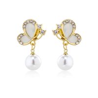 1 Pair Elegant Sweet Butterfly Inlay Iron Rhinestones Pearl Gold Plated Drop Earrings main image 3