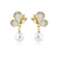 1 Pair Elegant Sweet Butterfly Inlay Iron Rhinestones Pearl Gold Plated Drop Earrings sku image 1