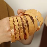 Titanium Steel 18K Gold Plated Vintage Style Simple Style Plating Irregular Leaves Bangle main image 5