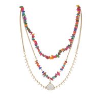 Wholesale Jewelry Casual Irregular Shell 304 Stainless Steel Beaded Gravel 18K Gold Plated Three Layer Necklace sku image 1