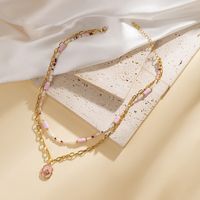 Casual Simple Style Geometric Beaded Titanium Steel Plating Women's Double Layer Necklaces main image 1