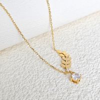 304 Stainless Steel Gold Plated Simple Style Classic Style Plating Leaves Pendant Necklace main image 1