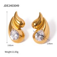 1 Pair Simple Style Classic Style Water Droplets Plating Inlay 316 Stainless Steel  18K Gold Plated Ear Studs main image 3
