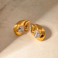 1 Pair Simple Style Classic Style Water Droplets Plating Inlay 316 Stainless Steel  18K Gold Plated Ear Studs main image 1
