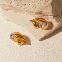1 Pair Simple Style Classic Style Water Droplets Plating Inlay 316 Stainless Steel  18K Gold Plated Ear Studs main image 2