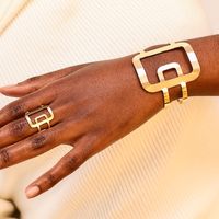 Luxurious Formal Geometric Square Alloy Hollow Out 14K Gold Plated Women's Rings Bracelets main image 6