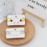 1 Set Cute Simple Style Heart Shape Inlay 304 Stainless Steel Opal Zircon 18K Gold Plated Silver Plated Ear Studs main image 1