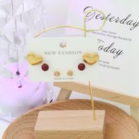 1 Set Cute Simple Style Heart Shape Inlay 304 Stainless Steel Opal Zircon 18K Gold Plated Silver Plated Ear Studs main image 4