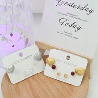 1 Set Cute Simple Style Heart Shape Inlay 304 Stainless Steel Opal Zircon 18K Gold Plated Silver Plated Ear Studs main image 6