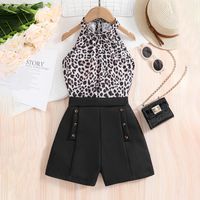 Casual Leopard Polyester Girls Clothing Sets sku image 1