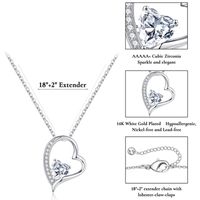 Copper Sweet Inlay Heart Shape Zircon Pendant Necklace main image 4