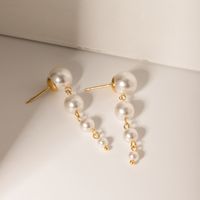 1 Pair Simple Style Classic Style Solid Color Plating Inlay 304 Stainless Steel Pearl 18K Gold Plated Drop Earrings main image 2