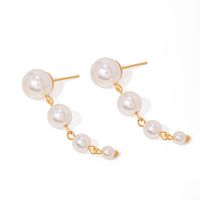 1 Pair Simple Style Classic Style Solid Color Plating Inlay 304 Stainless Steel Pearl 18K Gold Plated Drop Earrings main image 5