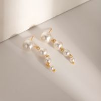 1 Pair Simple Style Classic Style Solid Color Plating Inlay 304 Stainless Steel Pearl 18K Gold Plated Drop Earrings main image 4