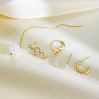 1 Set Elegant Lady Modern Style Geometric Snake Inlay Alloy Artificial Pearls Earrings Ear Studs main image 4