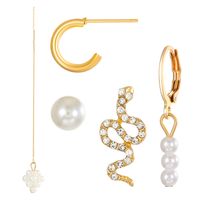 1 Set Elegant Lady Modern Style Geometric Snake Inlay Alloy Artificial Pearls Earrings Ear Studs main image 3