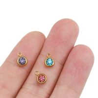 Stainless Steel 6mm Gold Birthstone Lucky Birthday Stone Pendant Cross-Border Hot Selling Water Cup Diamond Diy Ornament Accessories main image 1