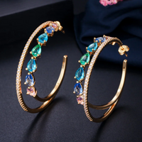 1 Pair Vintage Style Vacation Color Block Inlay Copper Zircon Earrings main image 7