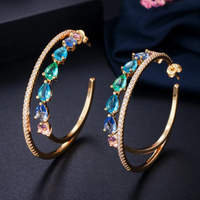 1 Paire Style Vintage Vacances Bloc De Couleur Incruster Le Cuivre Zircon Des Boucles D'Oreilles main image 7