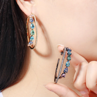 1 Pair Vintage Style Vacation Color Block Inlay Copper Zircon Earrings main image 2