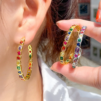 1 Pair Vintage Style Vacation Color Block Inlay Copper Zircon Earrings main image 1