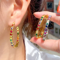 1 Paire Style Vintage Vacances Bloc De Couleur Incruster Le Cuivre Zircon Des Boucles D'Oreilles main image 1